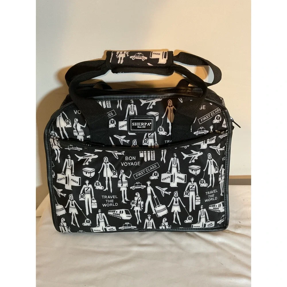 Sherpa Pet Carrier Travel the World Graphic Print Black‎ White Soft Sided Bag